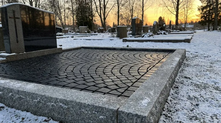 Гранитная брусчатка на могильном участке, образец ПМ005 в Кемерово