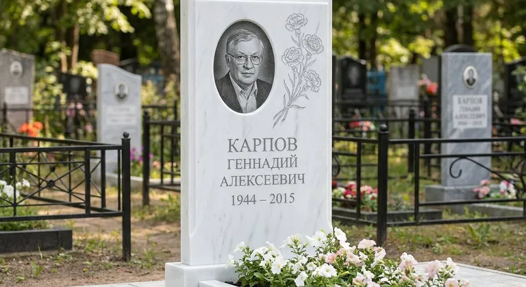 Памятник с гравировкой гвоздик — выполненная работа «Карпов» в Кемерово