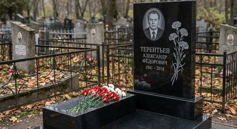 Памятник с гравировкой гвоздик — выполненная работа «Терентьев» в Кемерово