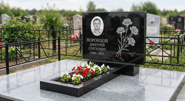 Памятник с гравировкой гвоздик — выполненная работа «Воронцов» в Кемерово