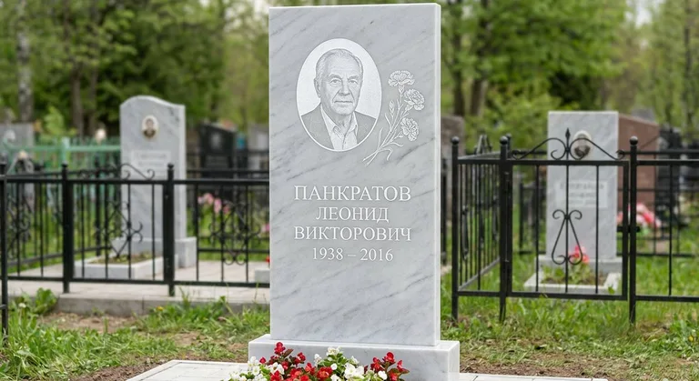 Памятник с гравировкой гвоздик — выполненная работа «Панкратов» в Кемерово