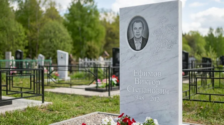 Памятник с гравировкой гвоздик — выполненная работа «Ефимов» в Кемерово