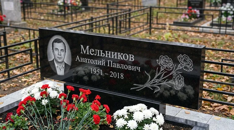 Памятник с гравировкой гвоздик — выполненная работа «Мельников» в Кемерово