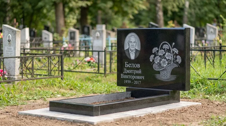 Памятник с гравировкой гвоздик — выполненная работа «Белов» в Кемерово