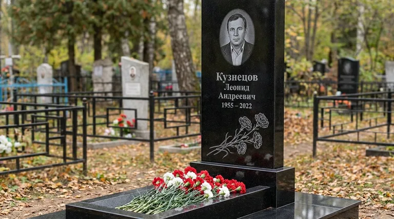 Памятник с гравировкой гвоздик — выполненная работа «Кузнецов» в Кемерово