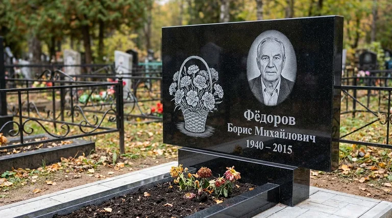 Памятник с гравировкой гвоздик — выполненная работа «Фёдоров» в Кемерово