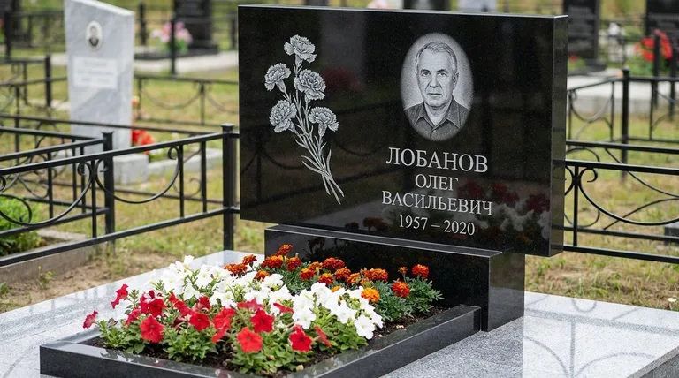 Памятник с гравировкой гвоздик — выполненная работа «Лобанов» в Кемерово