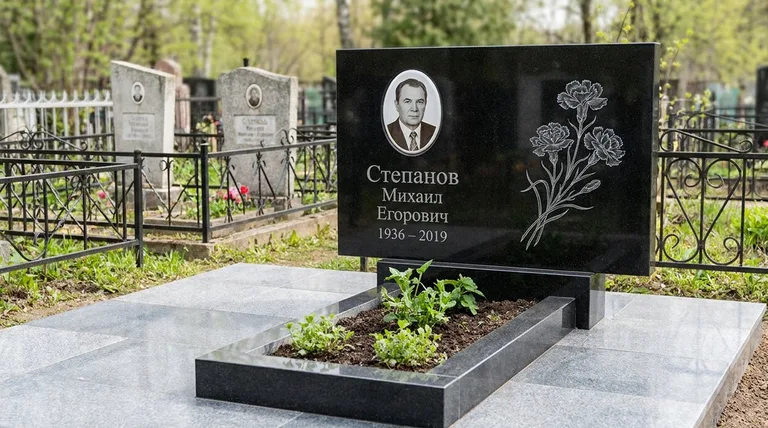 Памятник с гравировкой гвоздик — выполненная работа «Степанов» в Кемерово