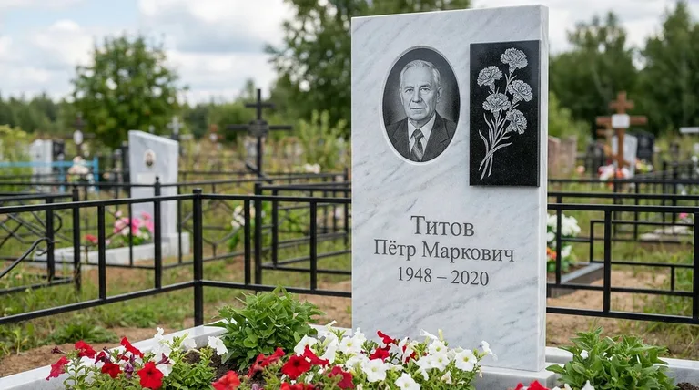 Памятник с гравировкой гвоздик — выполненная работа «Титов» в Кемерово
