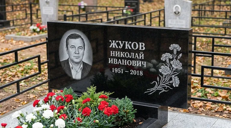Памятник с гравировкой гвоздик — выполненная работа «Жуков» в Кемерово