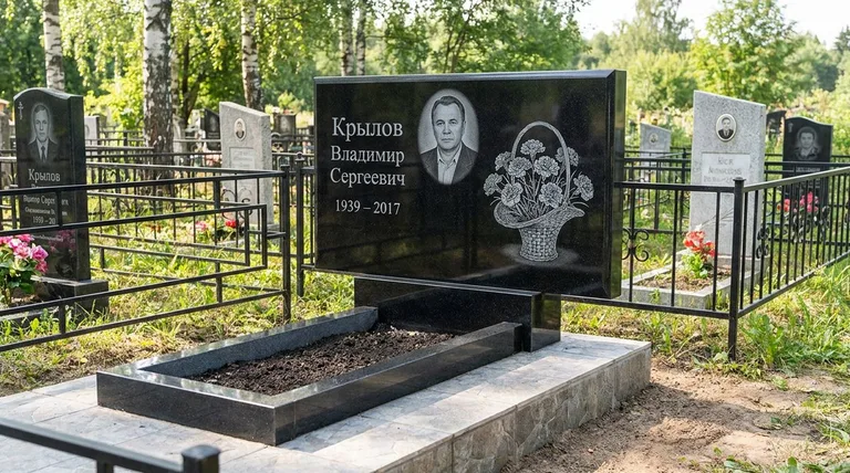 Памятник с гравировкой гвоздик — выполненная работа «Крылов» в Кемерово