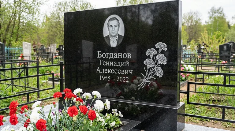 Памятник с гравировкой гвоздик — выполненная работа «Богданов» в Кемерово