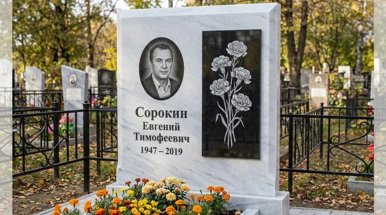 Памятник с гравировкой гвоздик — выполненная работа «Сорокин» в Кемерово