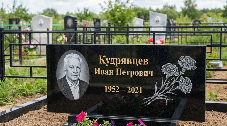 Памятник с гравировкой гвоздик — выполненная работа «Кудрявцев» в Кемерово