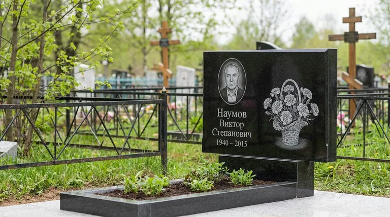 Памятник с гравировкой гвоздик — выполненная работа «Наумов» в Кемерово