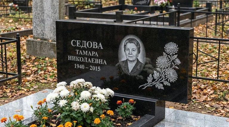 Памятник с гравировкой хризантем — выполненная работа «Седова» в Кемерово