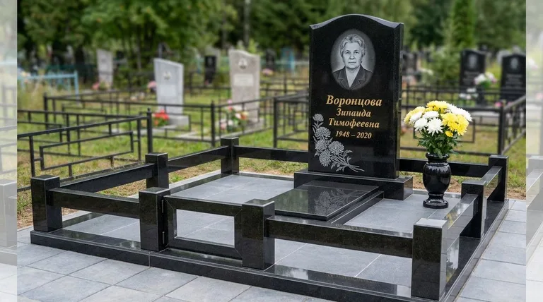 Памятник с гравировкой хризантем — выполненная работа «Воронцова» в Кемерово