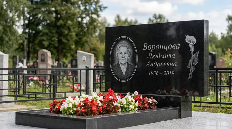 Памятник с гравировкой калл — выполненная работа «Воронцова» в Кемерово