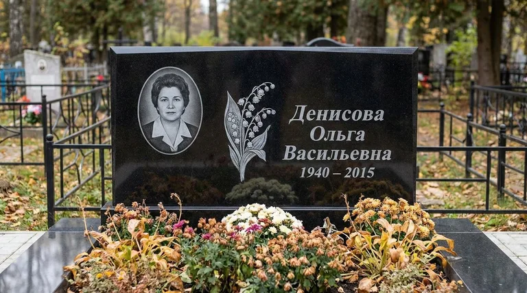Памятник с гравировкой ландышей — выполненная работа «Денисова» в Кемерово
