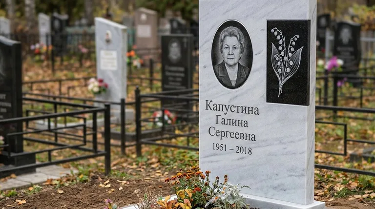 Памятник с гравировкой ландышей — выполненная работа «Капустина» в Кемерово