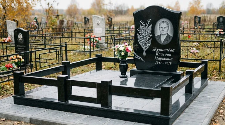 Памятник с гравировкой ландышей — выполненная работа «Журавлёва» в Кемерово