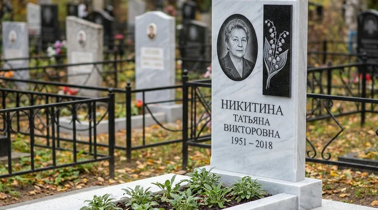 Памятник с гравировкой ландышей — выполненная работа «Никитина» в Кемерово