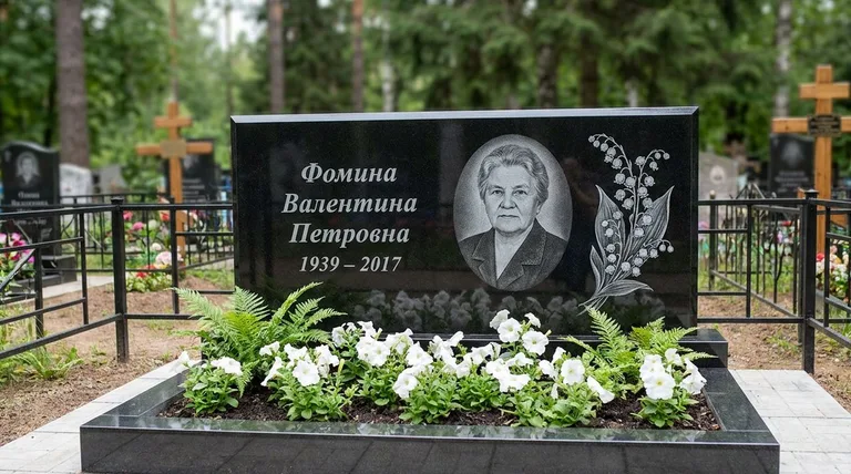 Памятник с гравировкой ландышей — выполненная работа «Фомина» в Кемерово