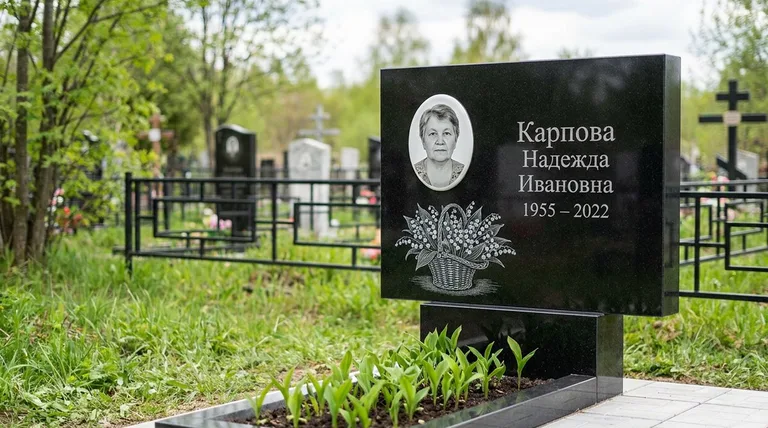 Памятник с гравировкой ландышей — выполненная работа «Карпова» в Кемерово