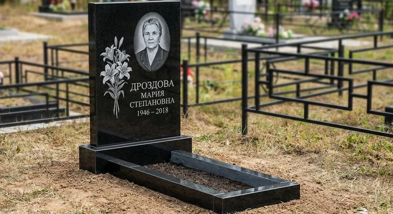 Памятник с гравировкой лилий — выполненная работа «Дроздова» в Кемерово