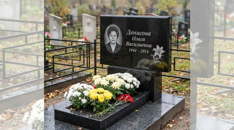 Памятник с гравировкой лилий — выполненная работа «Денисова» в Кемерово