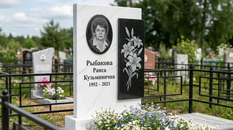 Памятник с гравировкой лилий — выполненная работа «Рыбакова» в Кемерово