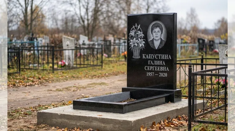 Памятник с гравировкой лилий — выполненная работа «Капустина» в Кемерово