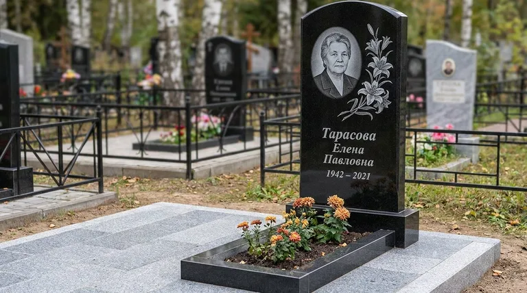 Памятник с гравировкой лилий — выполненная работа «Тарасова» в Кемерово