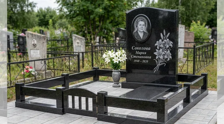 Памятник с гравировкой лилий — выполненная работа «Соколова» в Кемерово