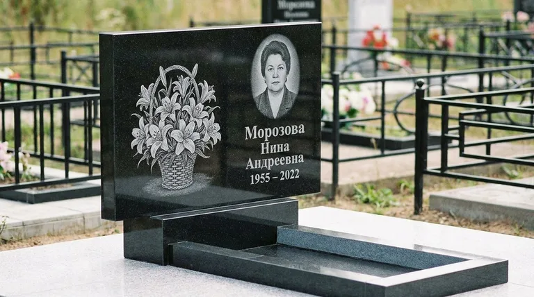 Памятник с гравировкой лилий — выполненная работа «Морозова» в Кемерово