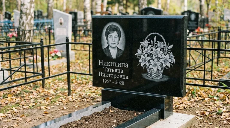 Памятник с гравировкой лилий — выполненная работа «Никитина» в Кемерово