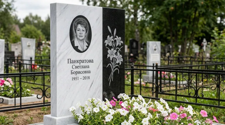 Памятник с гравировкой лилий — выполненная работа «Панкратова» в Кемерово