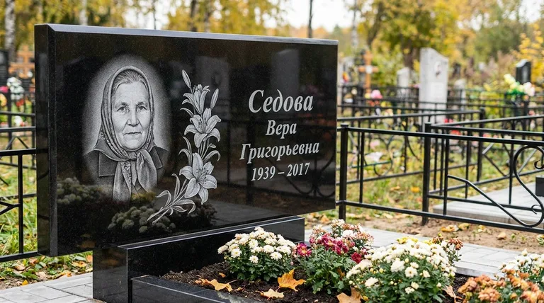 Памятник с гравировкой лилий — выполненная работа «Седова» в Кемерово