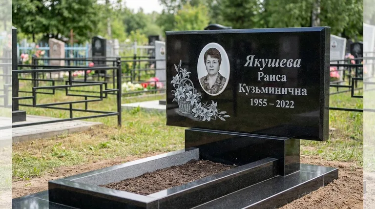 Памятник с гравировкой лилий — выполненная работа «Якушева» в Кемерово