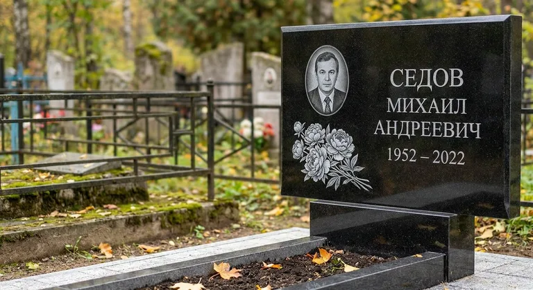 Памятник с гравировкой пионов — выполненная работа «Седов» в Кемерово