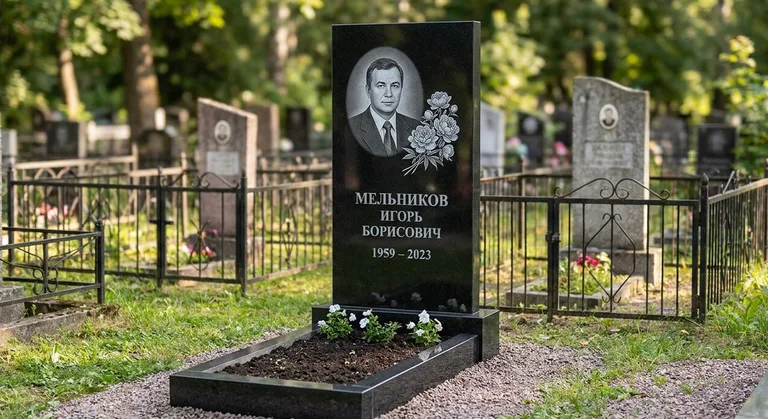 Памятник с гравировкой пионов — выполненная работа «Мельников» в Кемерово