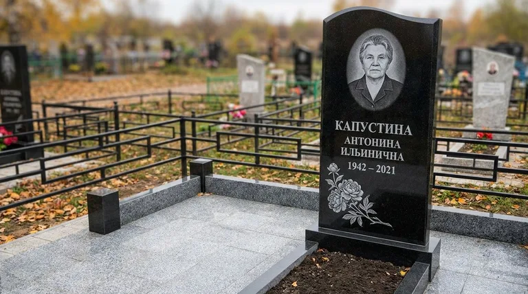 Памятник с гравировкой пионов — выполненная работа «Капустина» в Кемерово