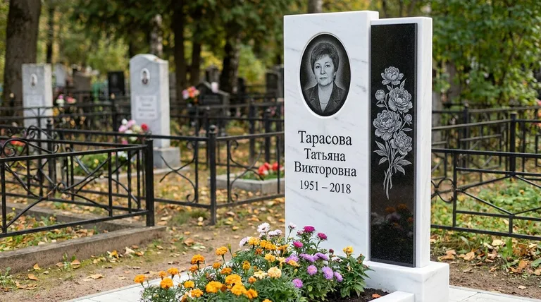 Памятник с гравировкой пионов — выполненная работа «Тарасова» в Кемерово