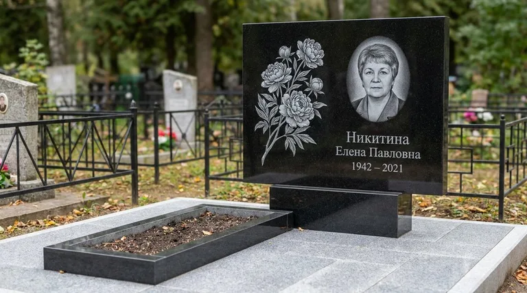 Памятник с гравировкой пионов — выполненная работа «Никитина» в Кемерово