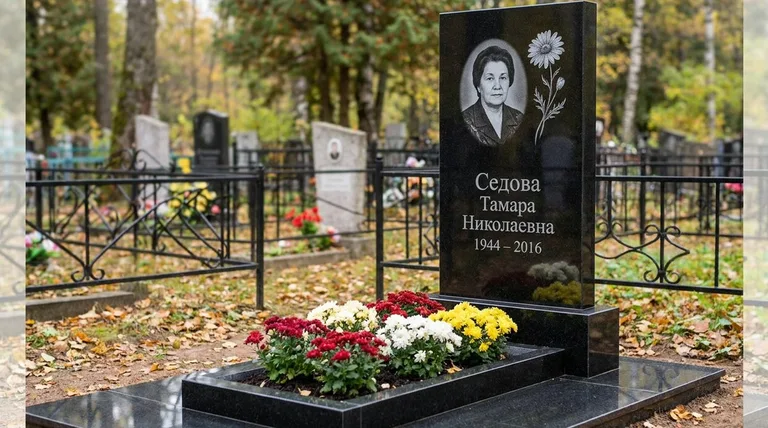 Памятник с гравировкой ромашек — выполненная работа «Седова» в Кемерово
