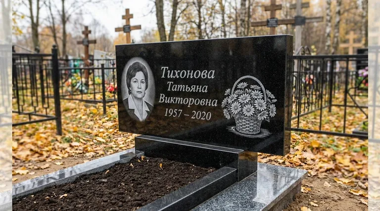 Памятник с гравировкой ромашек — выполненная работа «Тихонова» в Кемерово