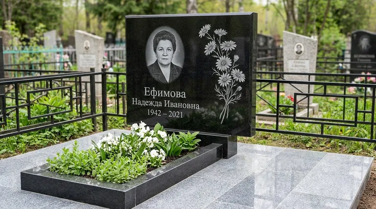 Памятник с гравировкой ромашек — выполненная работа «Ефимова» в Кемерово