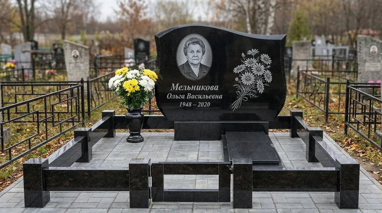 Памятник с гравировкой ромашек — выполненная работа «Мельникова» в Кемерово