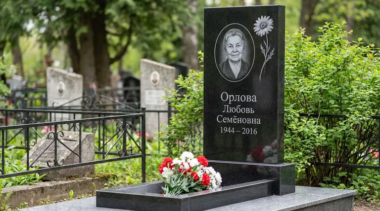 Памятник с гравировкой ромашек — выполненная работа «Орлова» в Кемерово