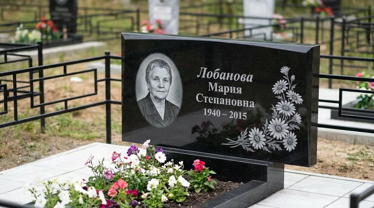 Памятник с гравировкой ромашек — выполненная работа «Лобанова» в Кемерово